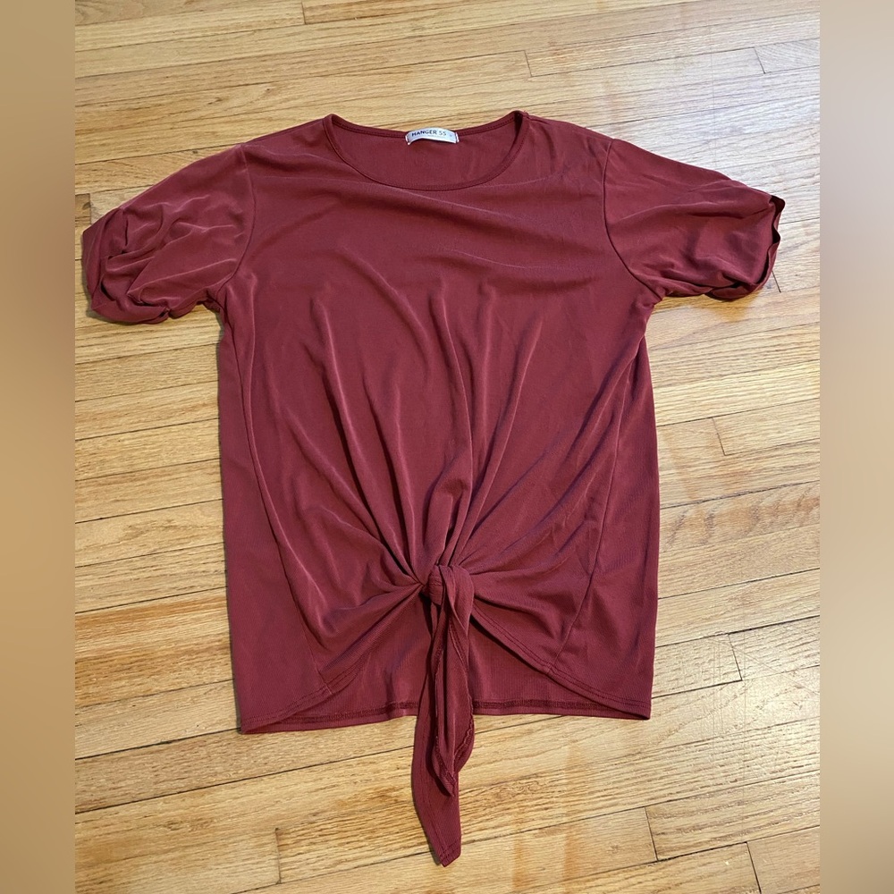 Hanger 55 Women's M Rust Tie-Front Top Short Sleeve Blouse